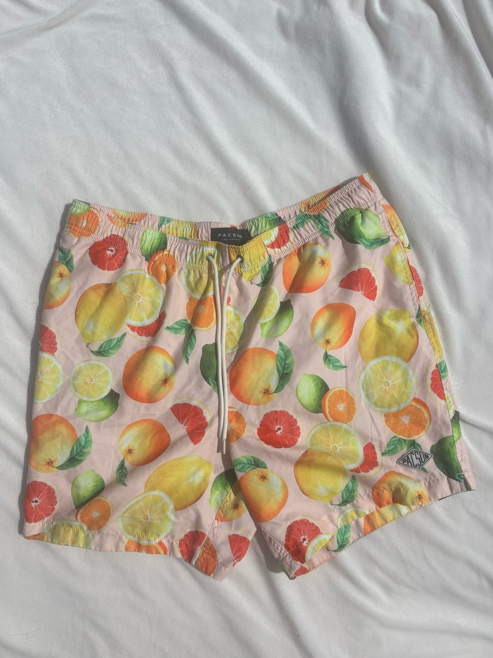 PacSun Pastel Pink Citrus Fruit Print Swim Trunks